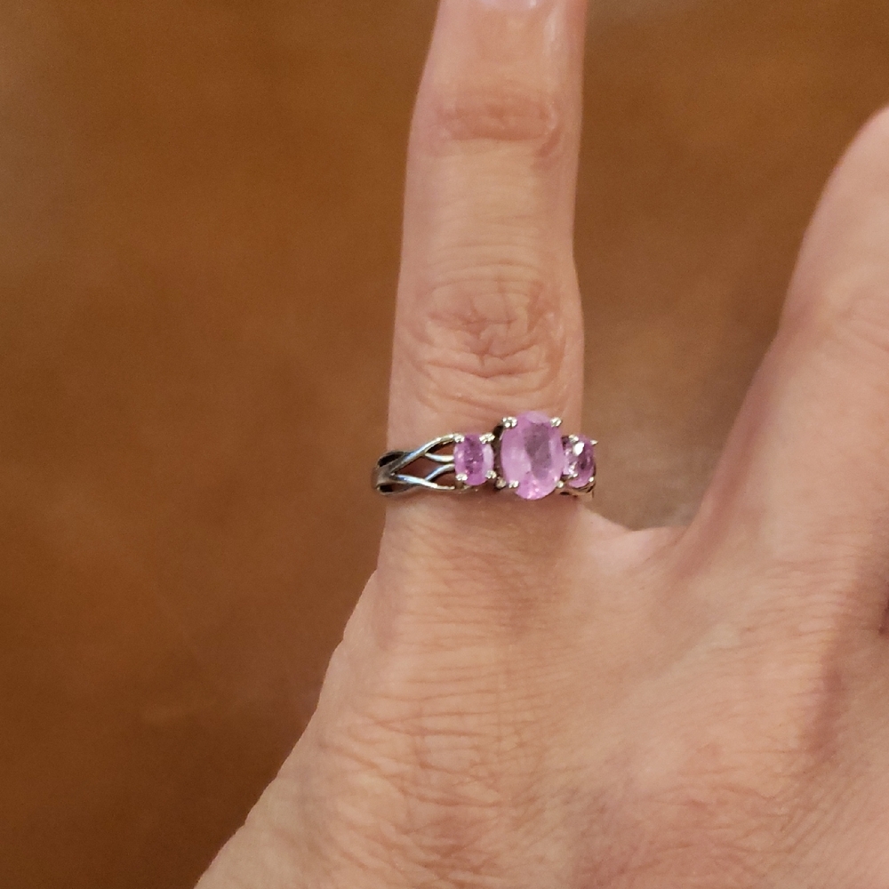 D'joy Pink Stone and Sterling Silver Ring with Decorative Metalwork